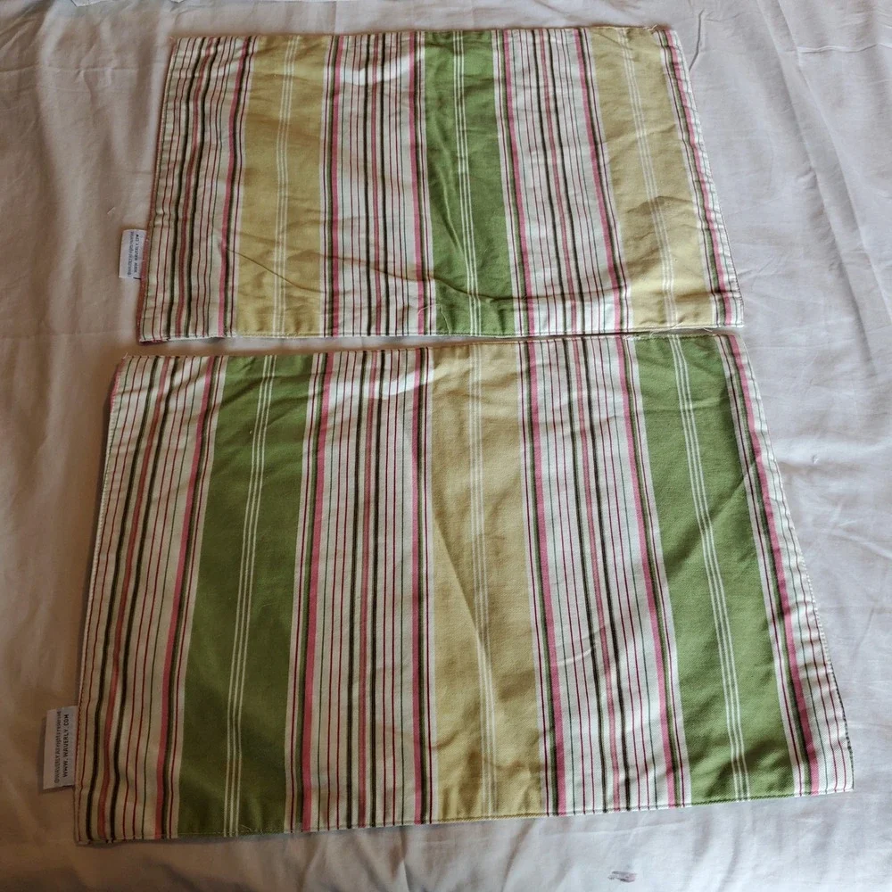 Waverly Reversible Floral Striped Placemats Set of 2 Pink Green Gold Cotton
